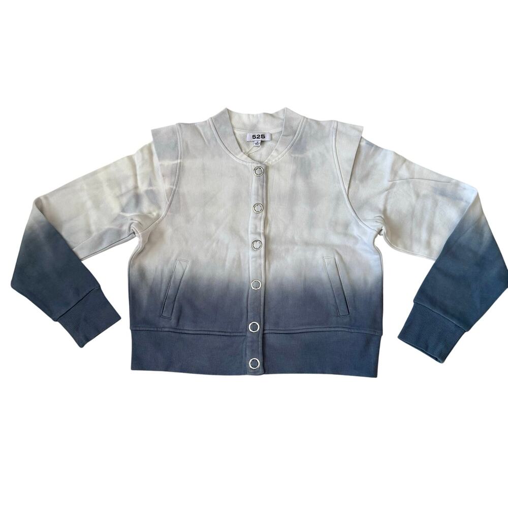 525 Woman’s Medium Dip Dye Gray White Snap Button Sweater